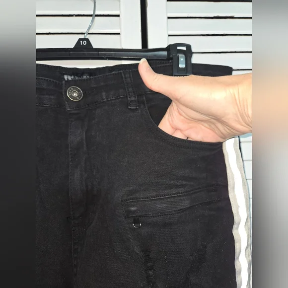 Waimea Men's 36x32 Black Distressed Moto Jeans with Reflective Stripes - Picture 2 of 13